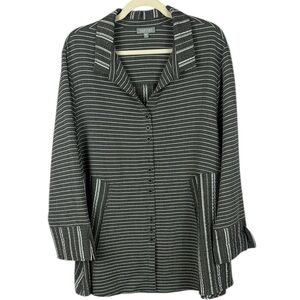 Habitat Casual Lightweight Gray and White Striped 3/4 Sleeve Tunic Top Size XXL